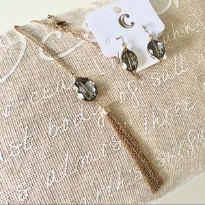 NEW Long Tassel Necklace and Dangle Earrings Stone